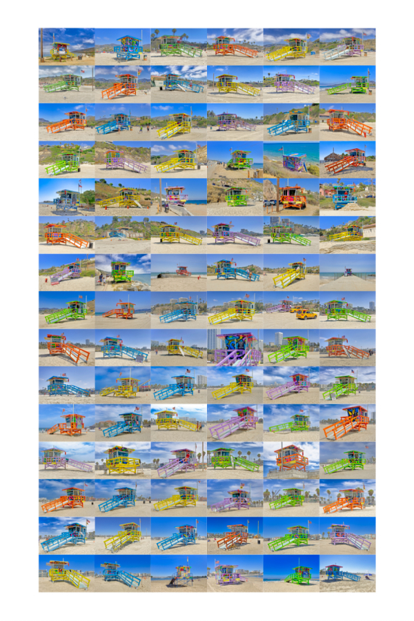 Lifeguard Collage of all the towers from the Ventura county line to just south of Marina Del Rey. Taken during the Summer of Color eventl. The image 24 X 36 including image plus border. This is an archival print on archival paper. This is a limited edition.

Custom sizes, finishes and canvas available. Please contact us for further information. Unless otherwise noted the image floats on the printed sheet. A paper white border (approx. 2 inches on all sides) will be around the entire image.