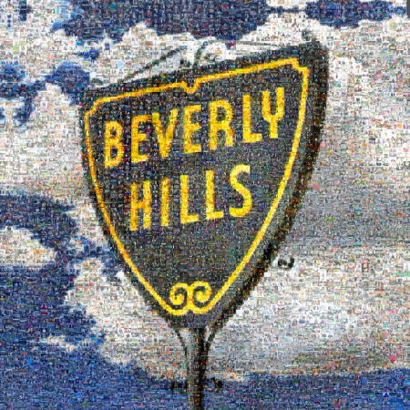 This is a special commission for the Centennial of the City of Beverly Hills. On permanent display in Roxbury park. All the small images are taken from a year of photographing events, and and the residents and friends of Beverly Hills. This is a special purchase item.