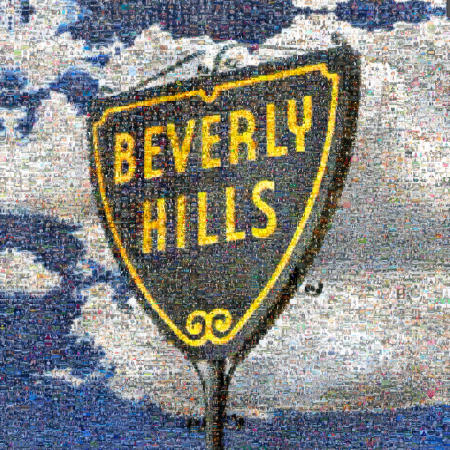 This is a special commission for the Centennial of the City of Beverly Hills. On permanent display in Roxbury park. All the small images are taken from a year of photographing events, and and the residents and friends of Beverly Hills. This is a special purchase item.